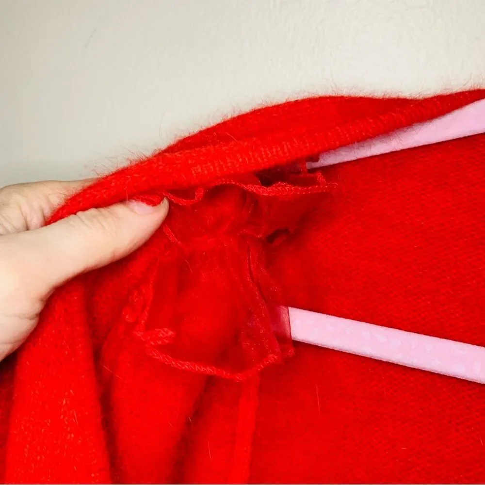 Moda International Angora Blend Classy Red V-Neck Sweater size medium